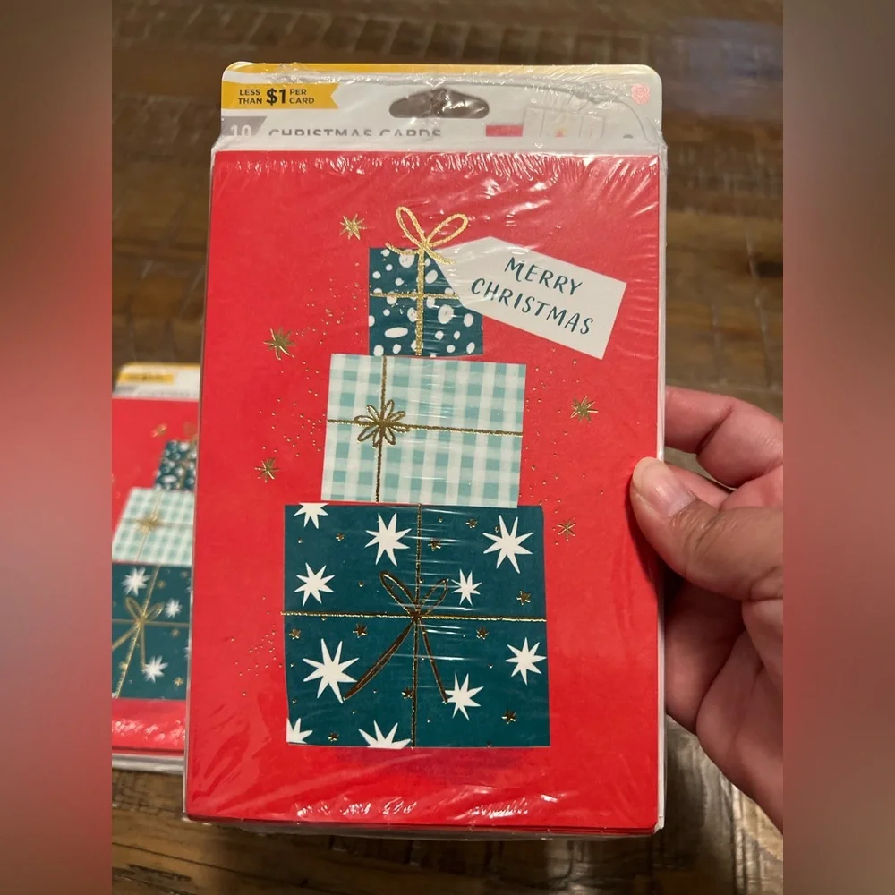 Merry Christmas Greeting Cards Set of 2 Packs Holiday Gift Box Design